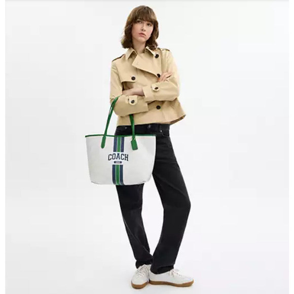 Coach City Tote Bag In Signature Canvas W/ Coach Graphic CBI79 Chalk/Kelly Multi - Picture 5 of 8